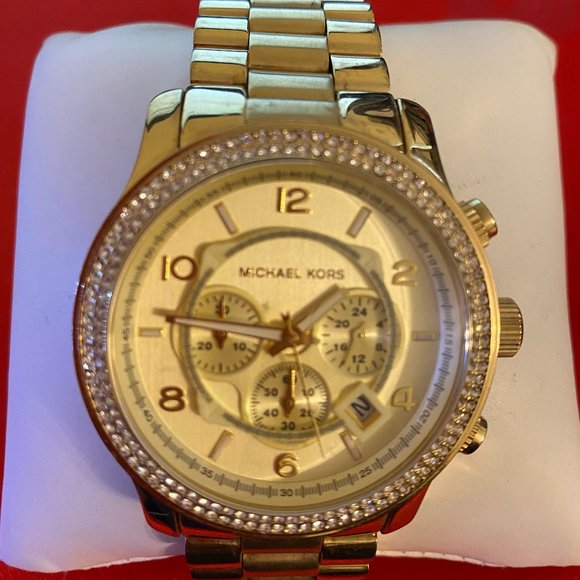 Michael Kors Gold Tone Large Runway Chronograph Watch - Picture 1 of 4